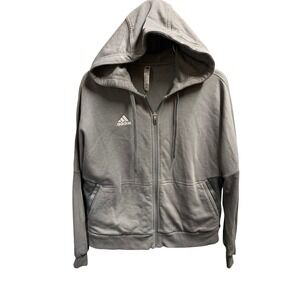 Adidas Mens Full Zip Hoodie Grey Athletic Sweatshirt Medium Embroidered Logo